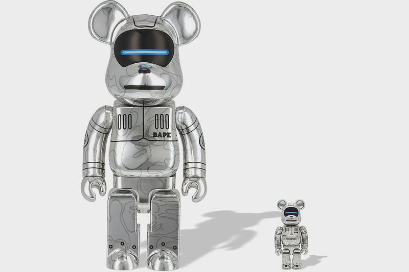 Bearbrick x BAPE x Hajime Sorayama Baby Milo 100% & 400% Set Silver